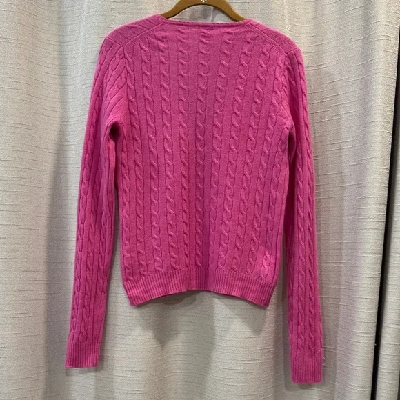 J. Crew Cashmere V-Neck Cable Knit Sweater in Pink Size M - Picture 3 of 6